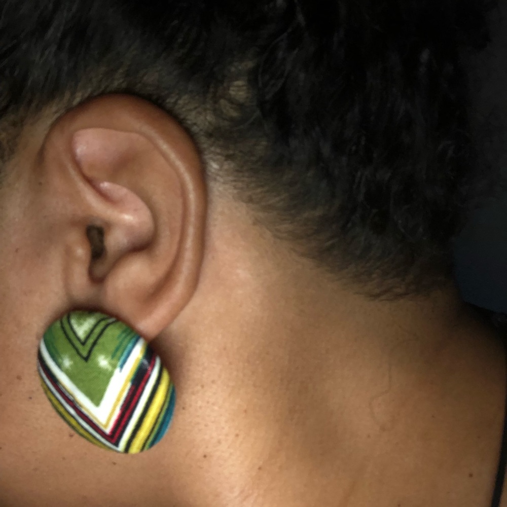 Handmade African Print Button Earrings - Picture 5 of 5